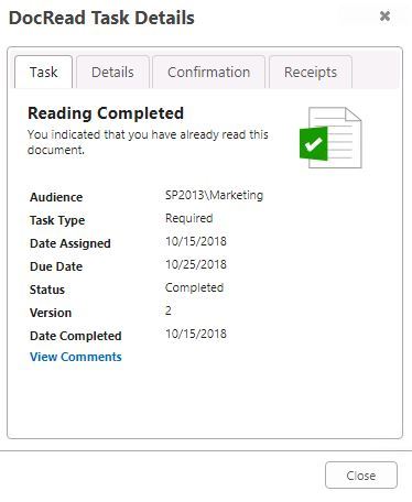Image showing completed DocRead task confirmation