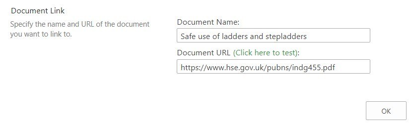 add name and link document name and url details