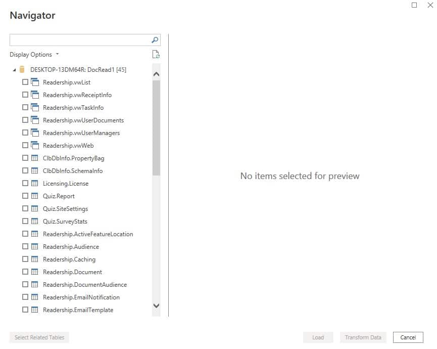 docread database options