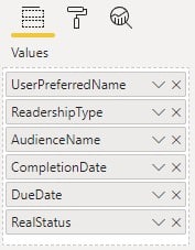 field values selected for the table Image showing the field values selected for the data table