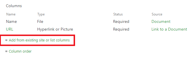 add from existing list columns add from existing site or list columns