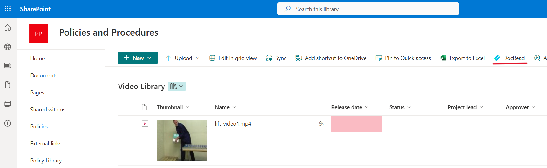 image showing the DocRead menu