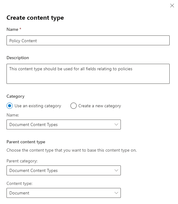 create content type image showing how to create a new content type