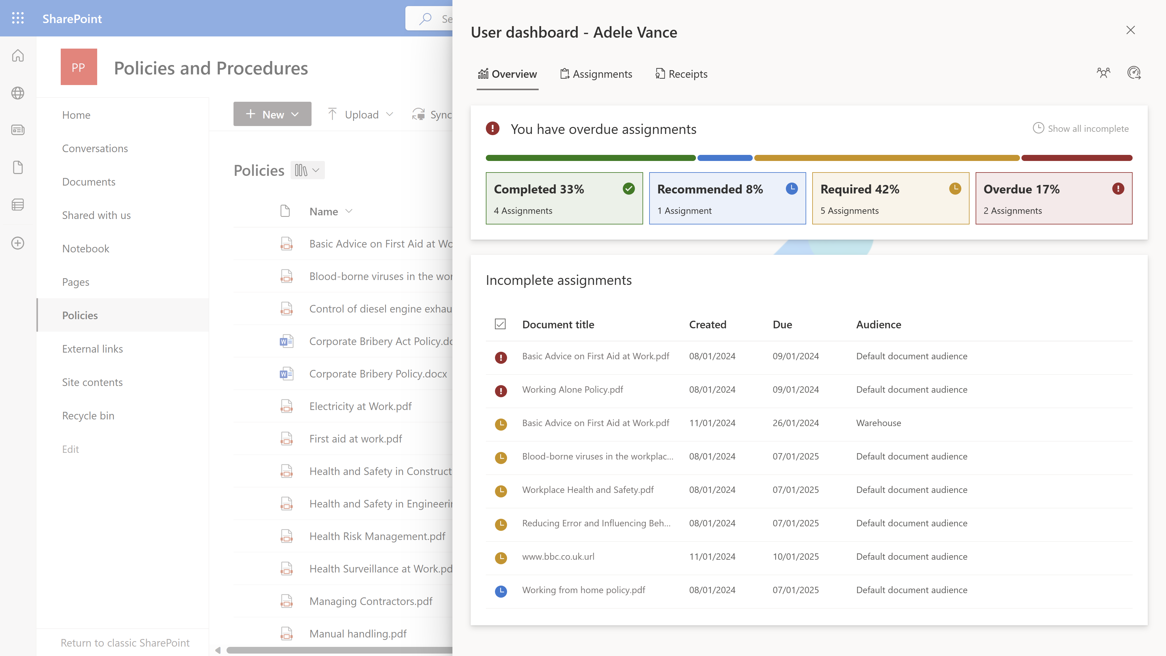 DR screenshot 8 Image showing the DocRead user compliance dashboard