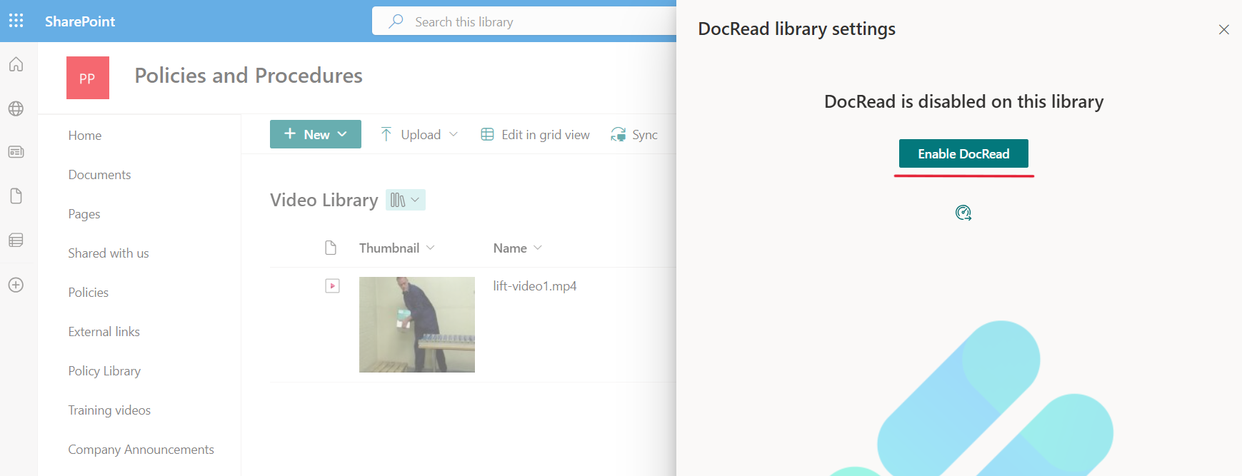 image showing the enable DocRead button