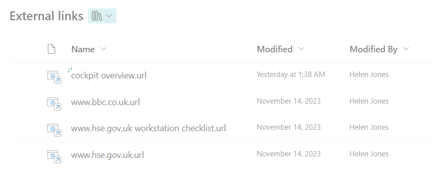 image showing several external links held in a SharePoint library