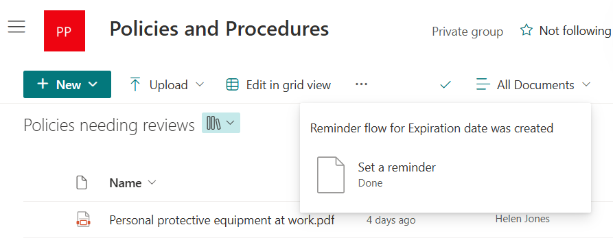 image showing the flow confirmation message