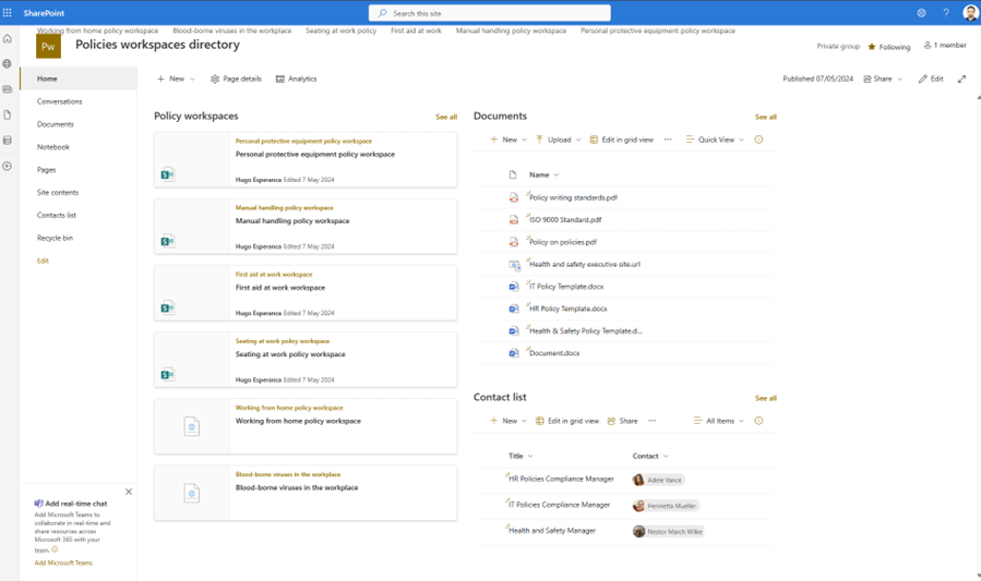 Image showing the policies workspace directory