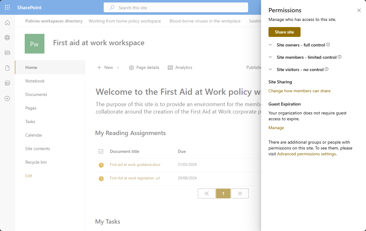 Image showing the workspace permission levels