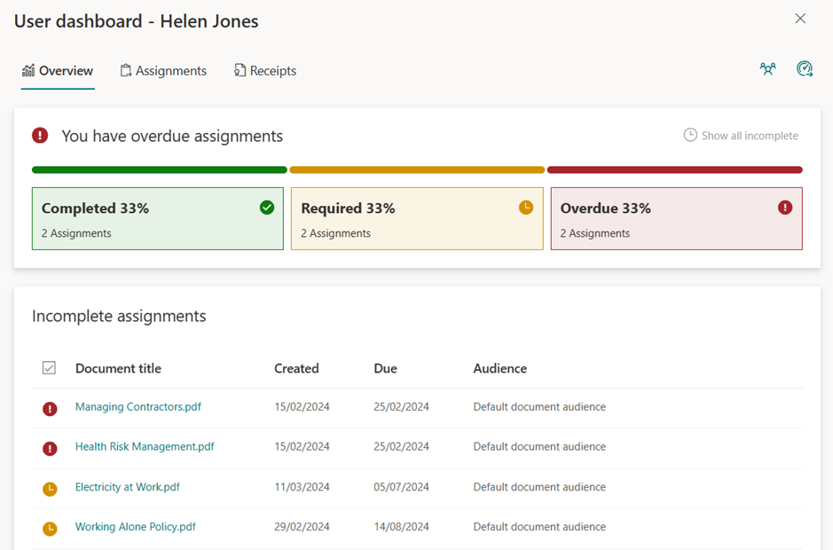 image-20240520161904276 Image showing a users compliance dashboard