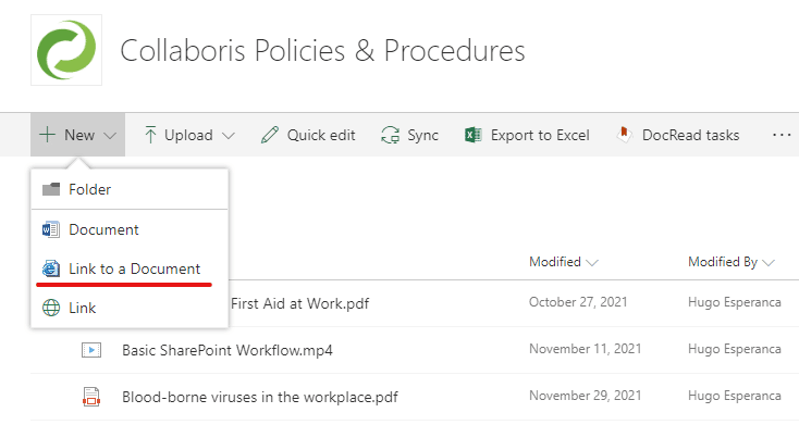 Link to a document 1 select the Link to a Document option from the +New menu