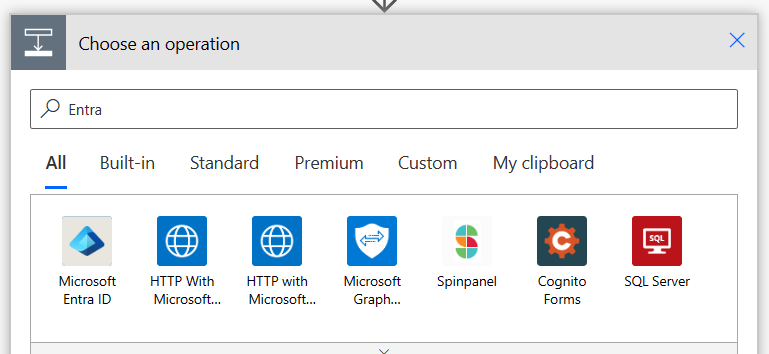 search for entra image showing how to select Entra