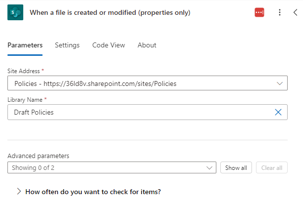 when a file is created or modified image showing the input fields for when a file is created or modified